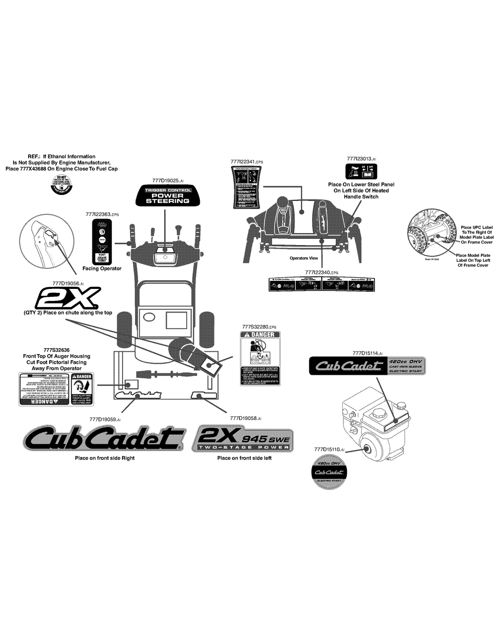 Label Map Diagram and Parts List for 2X945SWE (31AH97SW756-31BH97SW710)(2014) Cub Cadet Snow Blower